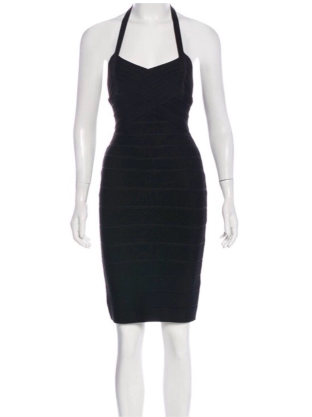 Herve Leger Black Halter Bandage Mini Dress